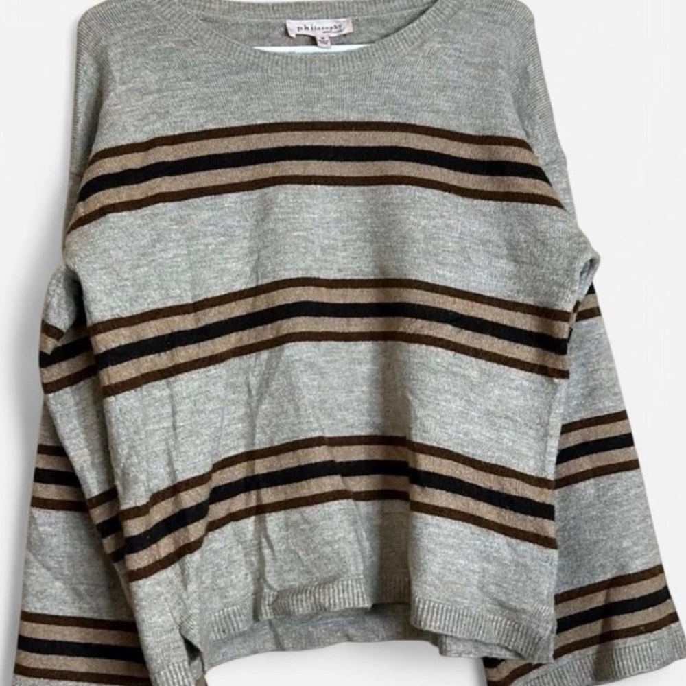 Philosophy Crewneck Striped‎ Pullover Sweater Womens Size Medium Brown Tones
